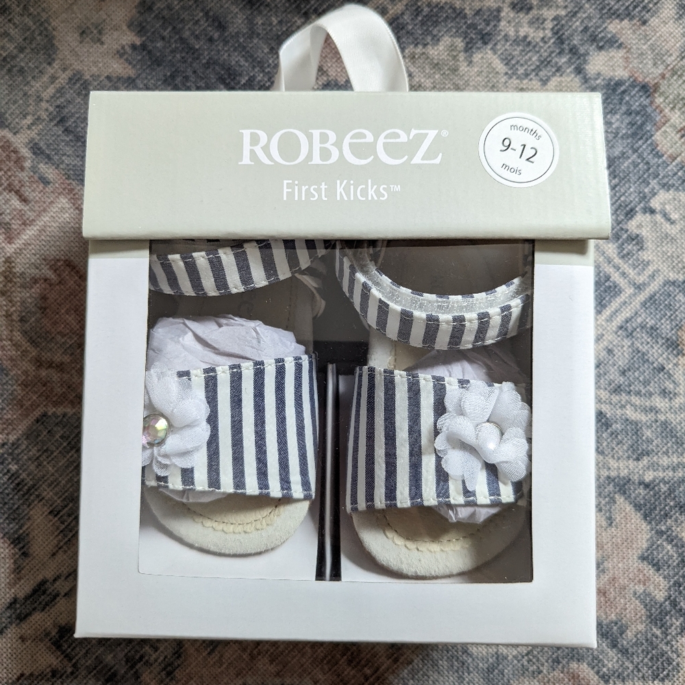 Robeez Camellia Sandals White Blue 9-12m